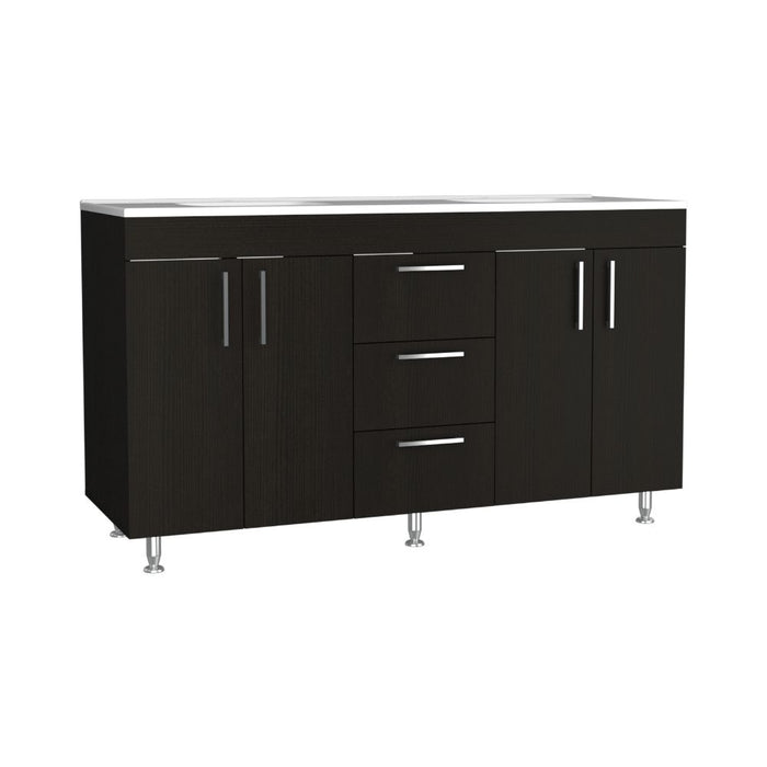 Mueble Lavamanos Homer, Wengue, con 4 Puertas y 3 Cajones