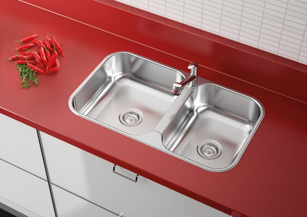 Lavaplatos doble rectangular Plus 2C 34-28 BS en acero inoxidable