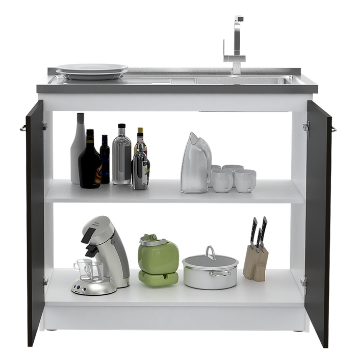 Gabinete Inferior Cantabria, Wengue y Blanco, Ideal Para Espacio Reducidos