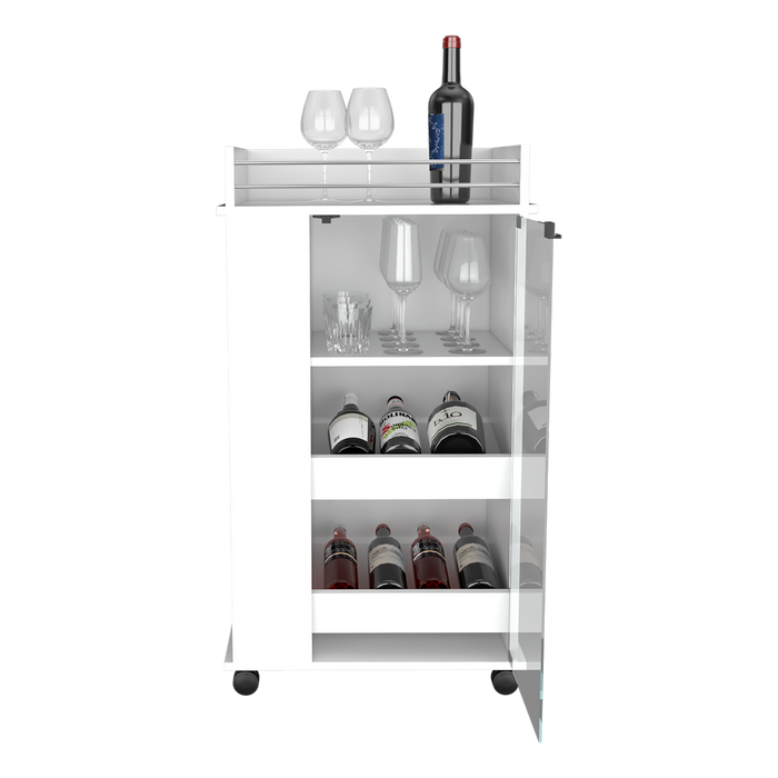 Bar spirit, blanco duqueza, con amplios espacios para ubicar copas y botellas zf