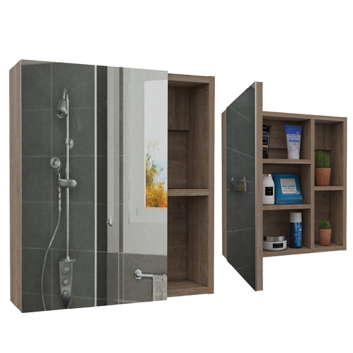 Gabinete de Baño Labell, Miel, con Puerta Espejo y Entrepaños X2