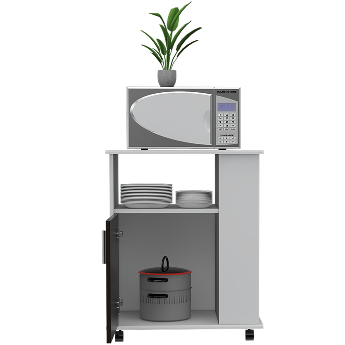 Módulo Microondas Tahara, Wengue y Blanco, con Rodachinas y Varios Entrepaños