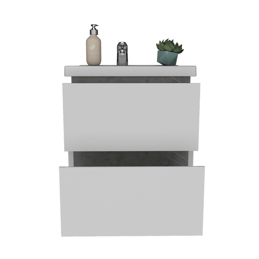 Mueble Lavamanos Pontus, Piedra y Gris, con Dos Amplios Cajones