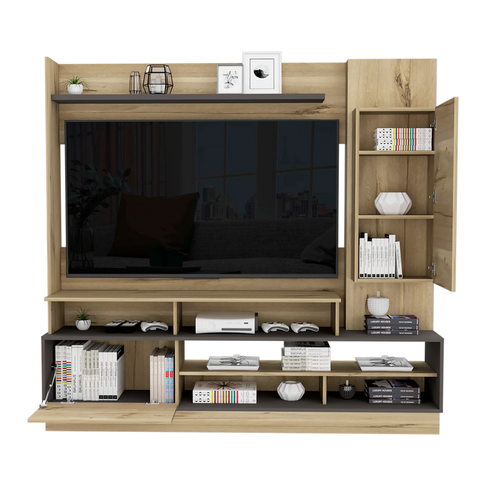 Mesa para tv maku, café claro y plata, con capacidad para televisor de 60 pulgadas