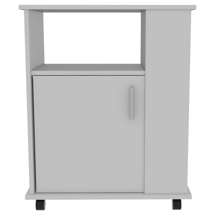 Módulo microondas lower, blanco, con una puerta abatible y rodachinas para su fácil desplazamiento zf