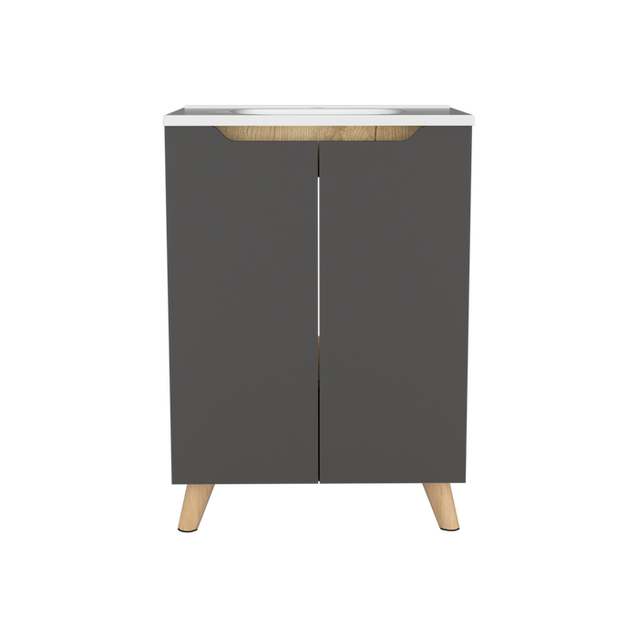 Mueble lavamanos anney, café claro, con dos puertas y patas metálicas -  Madecentro