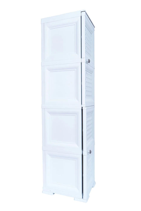 Mueble organizador elegance donatello, rattan blanco marqueza, con dos puertas batientes