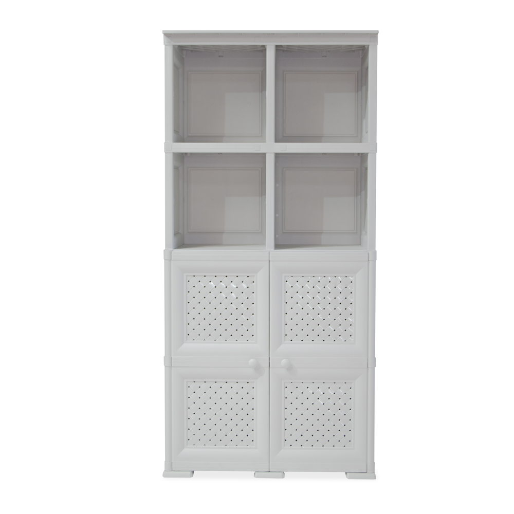 Mueble Organizador Elegance Rattan Monet, Blanco Perla, con Dos Puertas Batientes