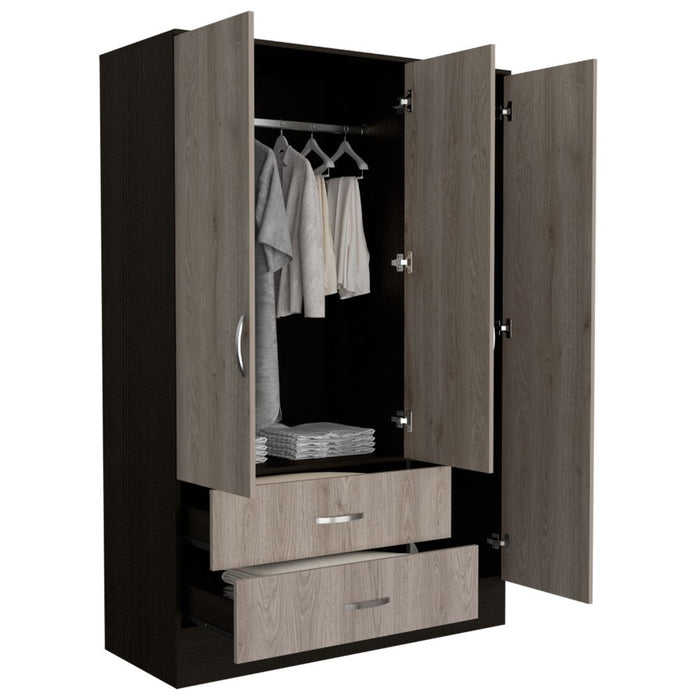 Closet Quiles, Wengue y Humo, con Espejo, Tubo Para Colgar Ropa, 3 Puertas Abatibles