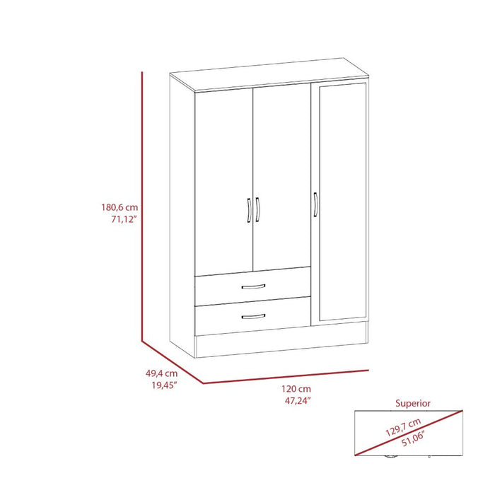 Closet Quiles, Wengue y Humo, con Espejo, Tubo Para Colgar Ropa, 3 Puertas Abatibles