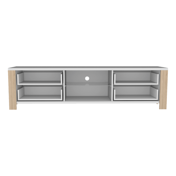 Mesa Para Tv Málaga, Blanco y Beige,  Para Televisor de 50 Pulgadas