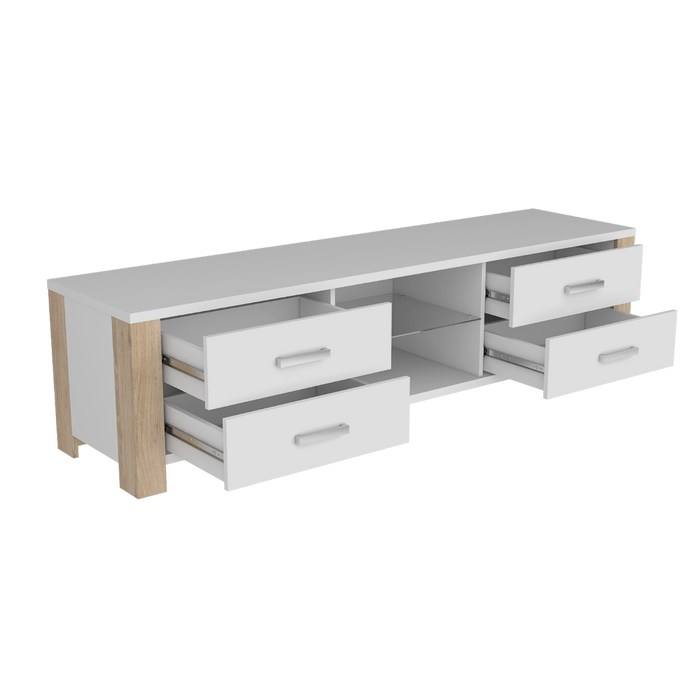 Mesa Para Tv Málaga, Blanco y Beige,  Para Televisor de 50 Pulgadas