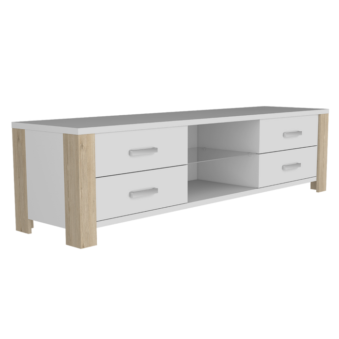 Mesa Para Tv Málaga, Blanco y Beige,  Para Televisor de 50 Pulgadas