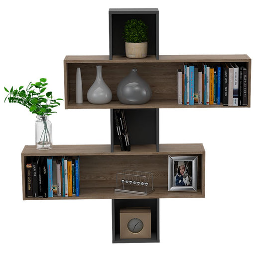 Repisa Frello, Miel y Plata Oscuro, con Múltiples Entrepaños Para Ubicar Objetos