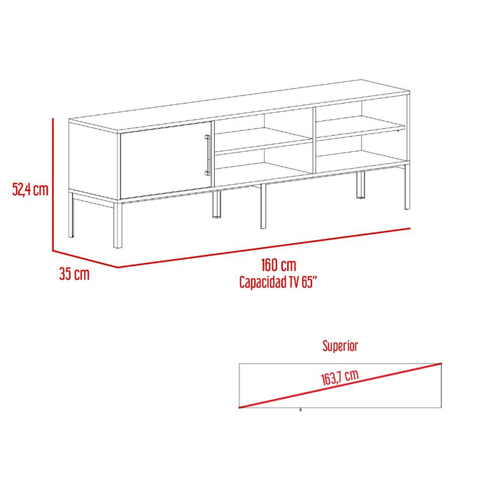 Mesa Para Tv Sory, Café Claro, con Puerta y Amplio Espacio de Almacenamiento