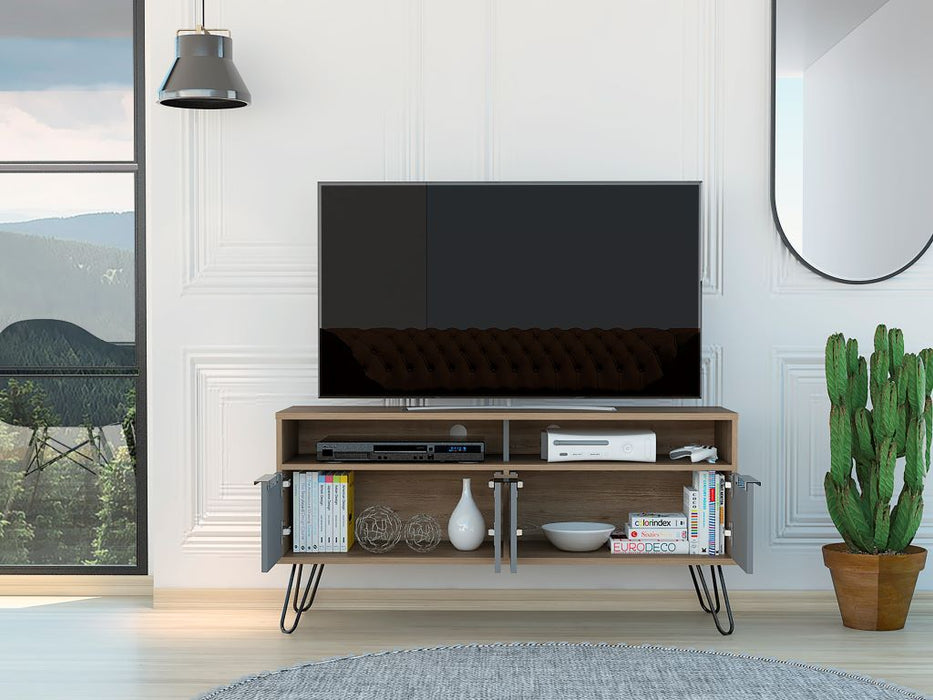 Mesa Para Tv Vany, Beige y Plata Oscuro, Para Televisor de 60 Pulgadas