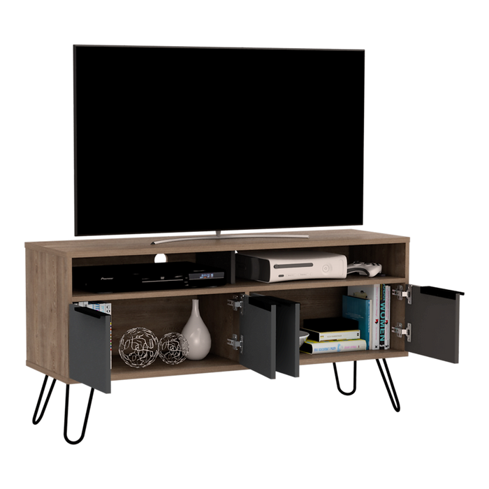 Mesa Para Tv Vany, Beige y Plata Oscuro, Para Televisor de 60 Pulgadas