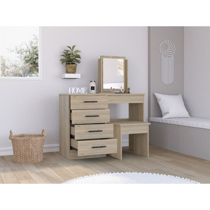 Mueble tocador perlak, beige y blanco, con dos cajones - Madecentro