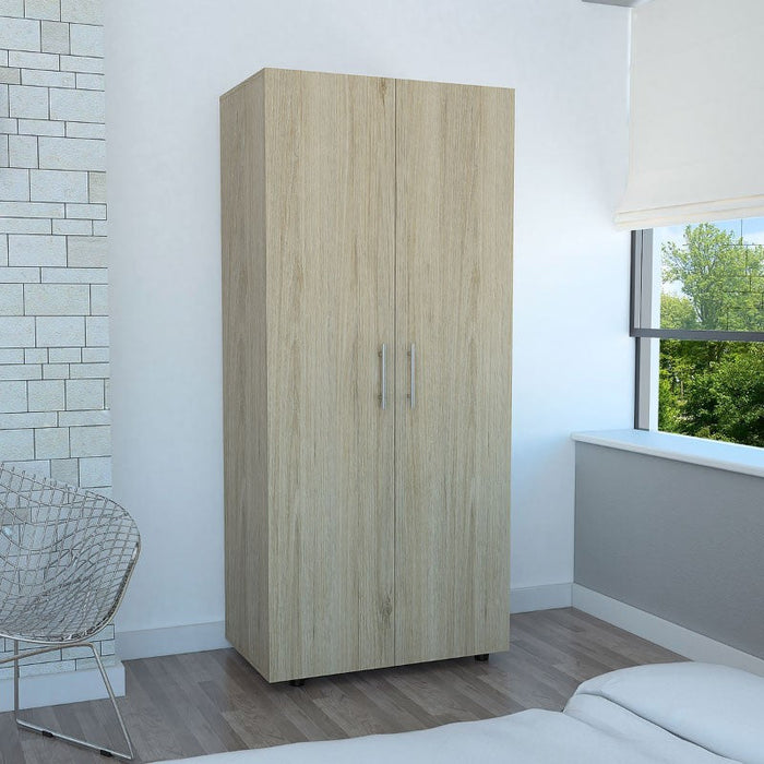 Closet Derek, Beige y Blanco, Dos Puertas Abatibles y Dos Tubos Cromados