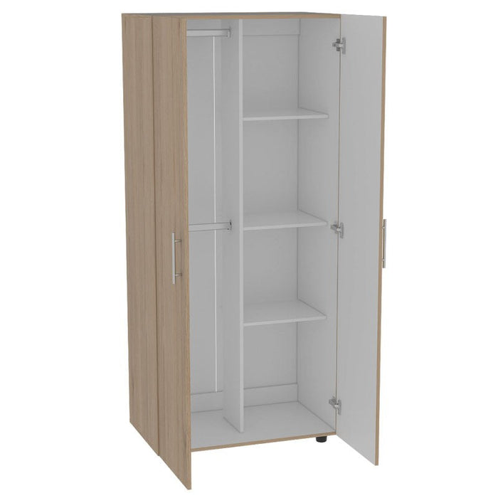 Closet Derek, Beige y Blanco, Dos Puertas Abatibles y Dos Tubos Cromados