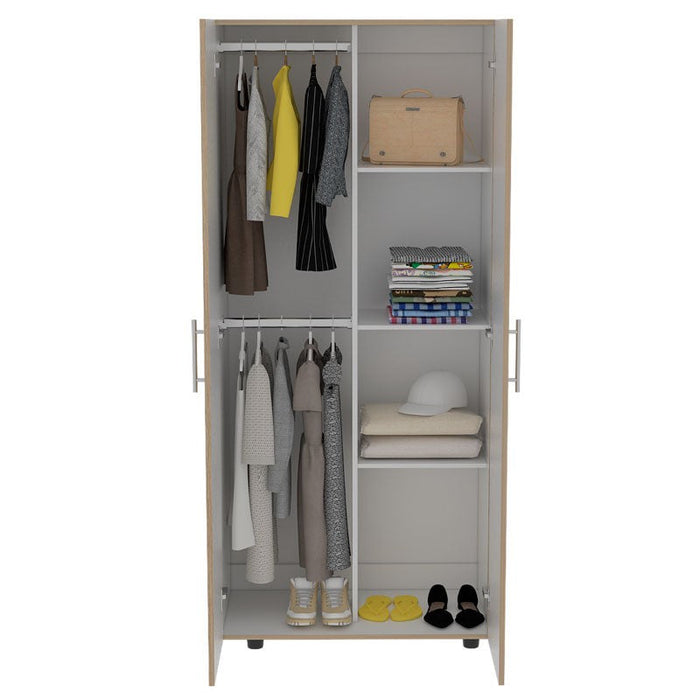 Closet Derek, Beige y Blanco, Dos Puertas Abatibles y Dos Tubos Cromados