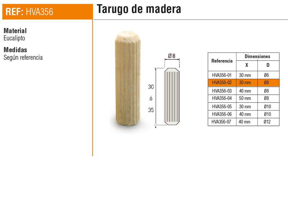 HVA356-02 TARUGO DE MADERA 8*30mm