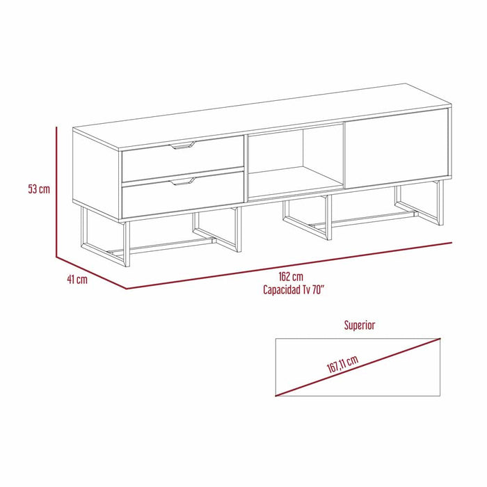 Mesa Para Tv Maryland, Blanco y Castaño, con Espacio Para Televisor de Hasta 70 Pulgadas