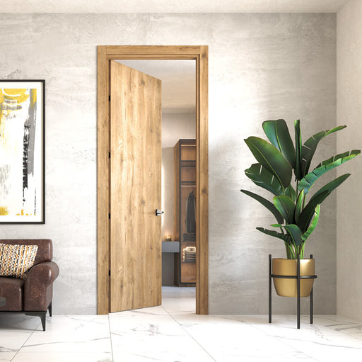 Kit puerta de madera melaminica veta vertical color macadamia