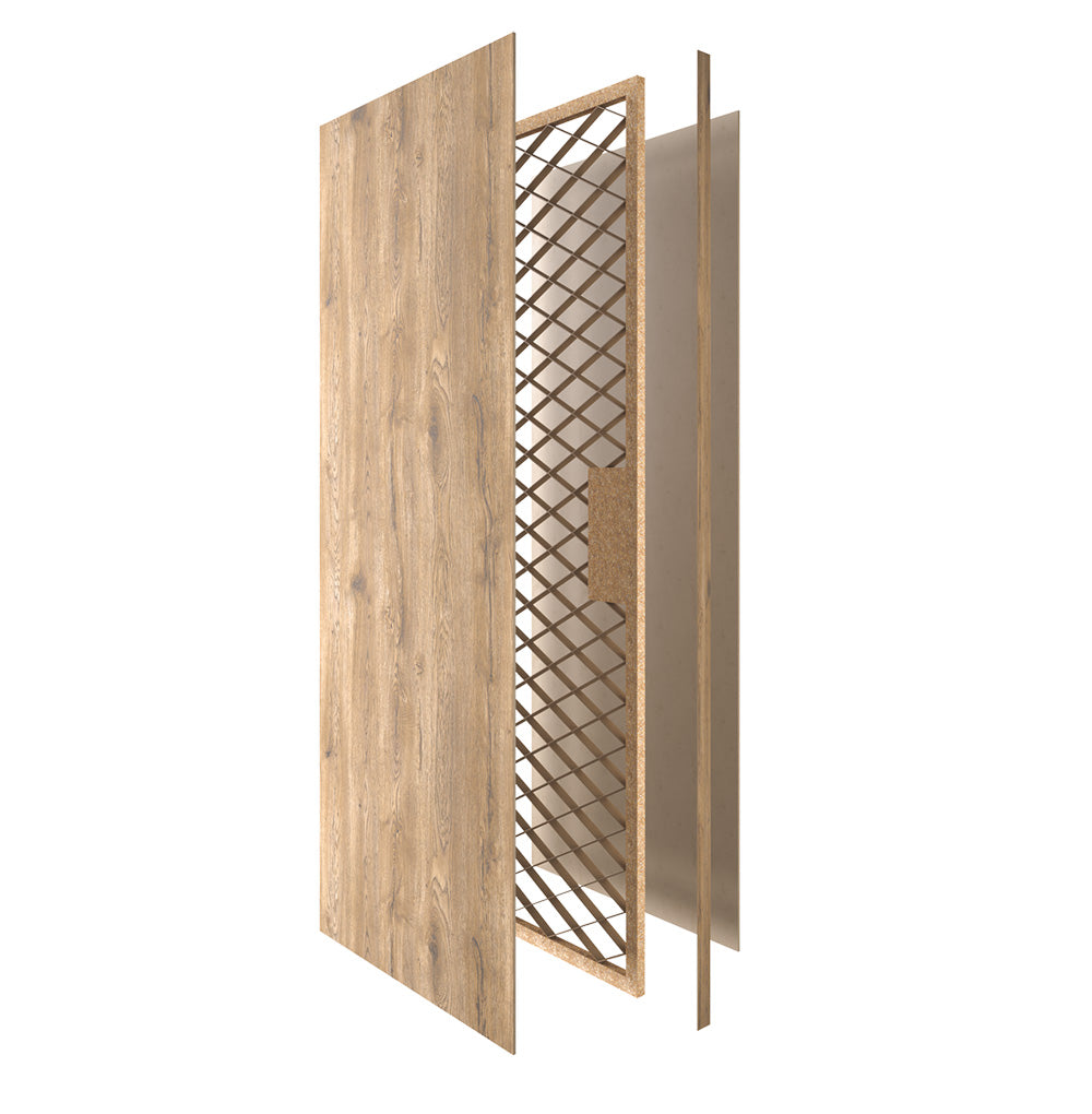 Kit puerta de madera melaminica ranurada veta vertical color macadamia