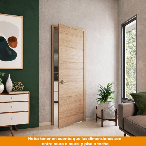Kit puerta de madera melaminica con marco veta vertical color coñac in -  Madecentro