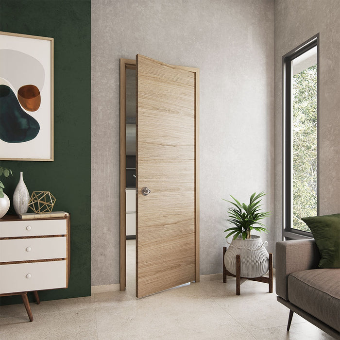 Kit puerta de madera melaminica con marco veta horizontal color rovere -  Madecentro