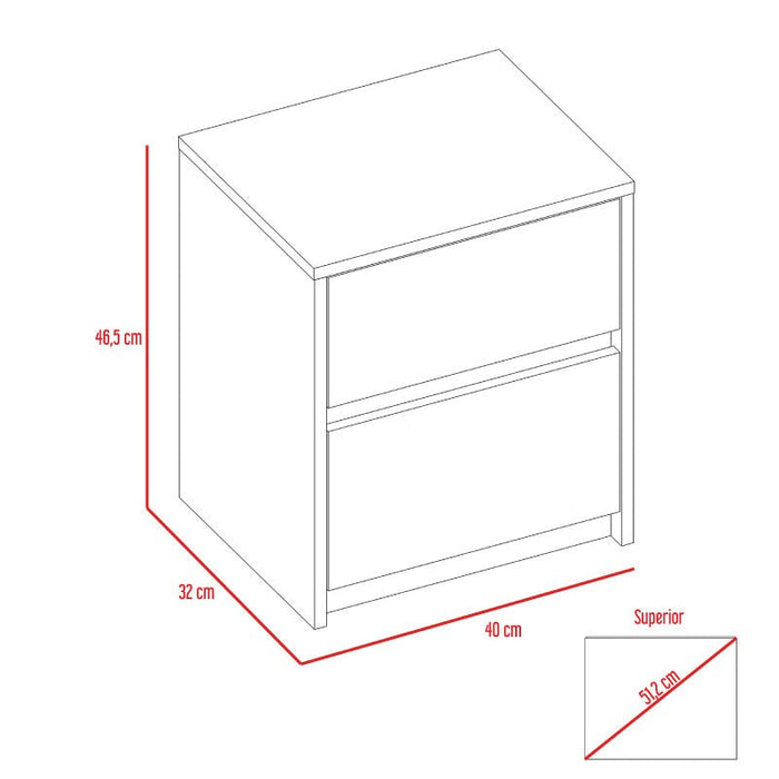 Mesa de Noche Curtis, Caoba, con Dos Cajones Deslizables con Apertura Sin Manijas X2