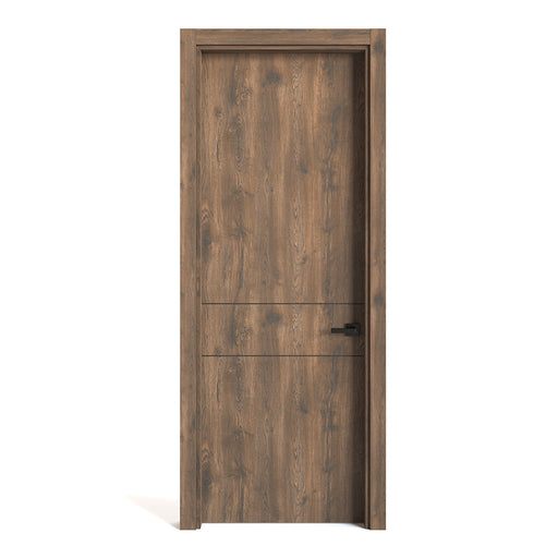 Kit puerta de madera melaminica ranurada veta vertical color bellota