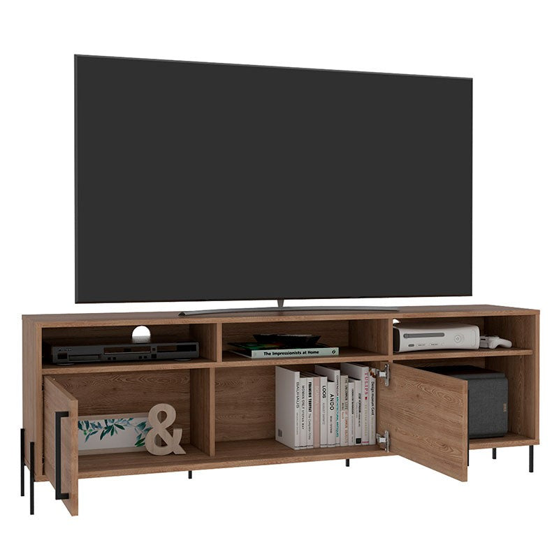 Madesa Mueble de TV con espacio de almacenamiento y gestión de cables,  mueble de mesa de TV para televisores de hasta 65 pulgadas, madera, 16  pulgadas